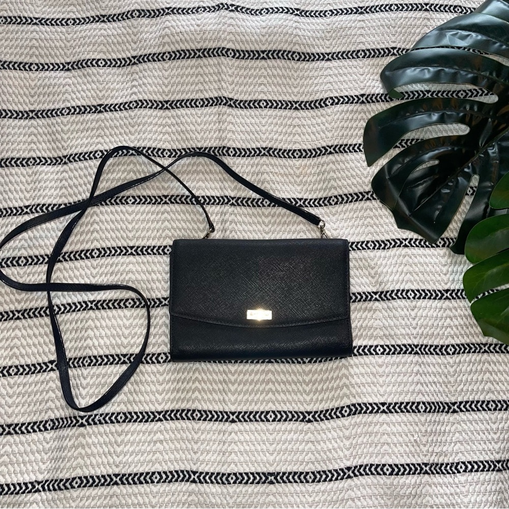 Kate Spade - Black Fold - Over Leather Crossbody Mini Bag